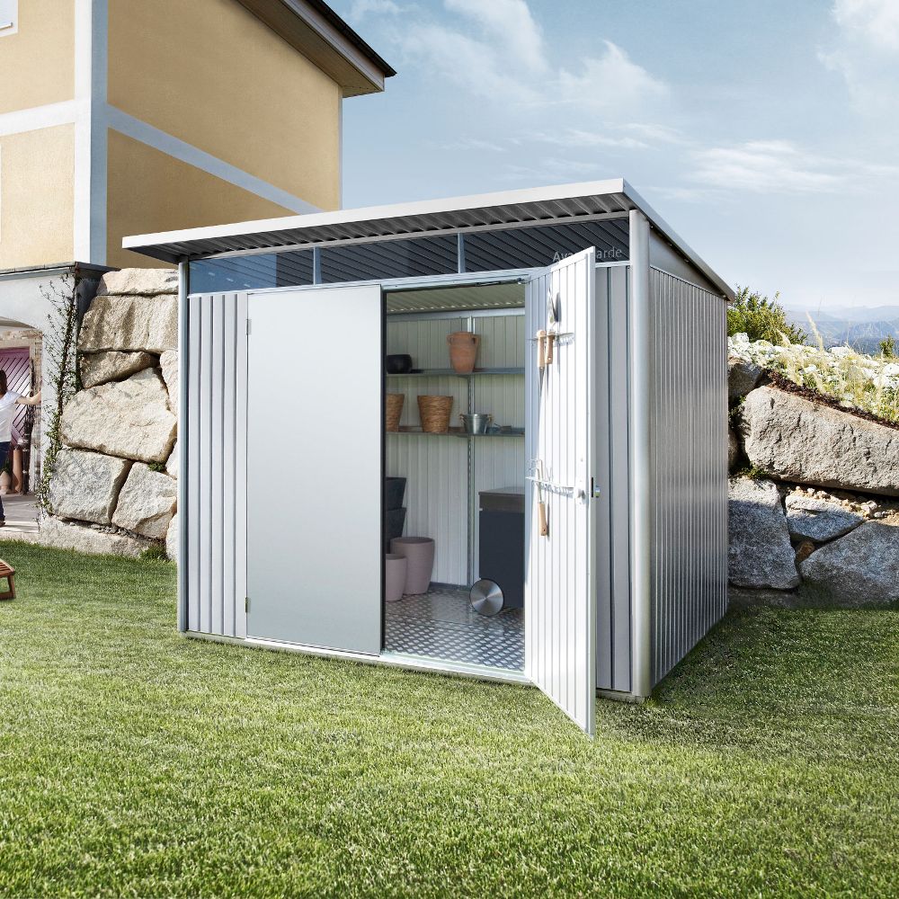  Heavy Duty Metal Metallic Silver Shed With Double Doors (2.6m x 2.2m