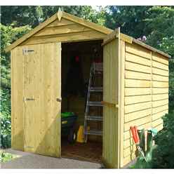 INSTALLED 8 x 6  (2.38m x 1.79m) - Pressure Treated Overlap - Apex Garden Shed - Windowless - Double Doors - 11mm Solid OSB Floor INSTALLATION INCLUDED