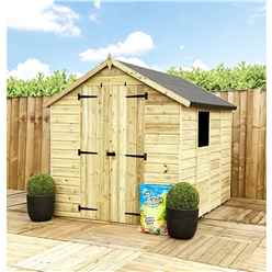 7 X 4    Tongue & Groove Apex Shed + Double Doors + Low Eaves + 1 Window