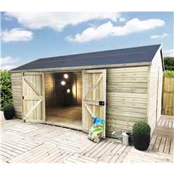 28 X 8 Windowless Reverse Premier Pressure Treated Tongue And Groove Apex Shed / Workshop With Higher Eaves And Ridge Height Double Doors (12mm Tongue & Groove Walls, Floor & Roof) + Super Strength Fr
