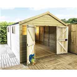 18 X 15 Premier Pressure Treated T&g Apex Shed / Workshop With Higher Eaves And Ridge Height 6 Windows And Double Doors (12mm T&g Walls, Floor & Roof) + Safety Toughened Glass + Super Strength Framing
