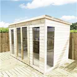 11 X 5 Pent Pressure Treated Tongue & Groove Pent Summerhouse With Higher Eaves And Ridge Height Toughened Safety Glass + Euro Lock With Key + Super Strength Framing