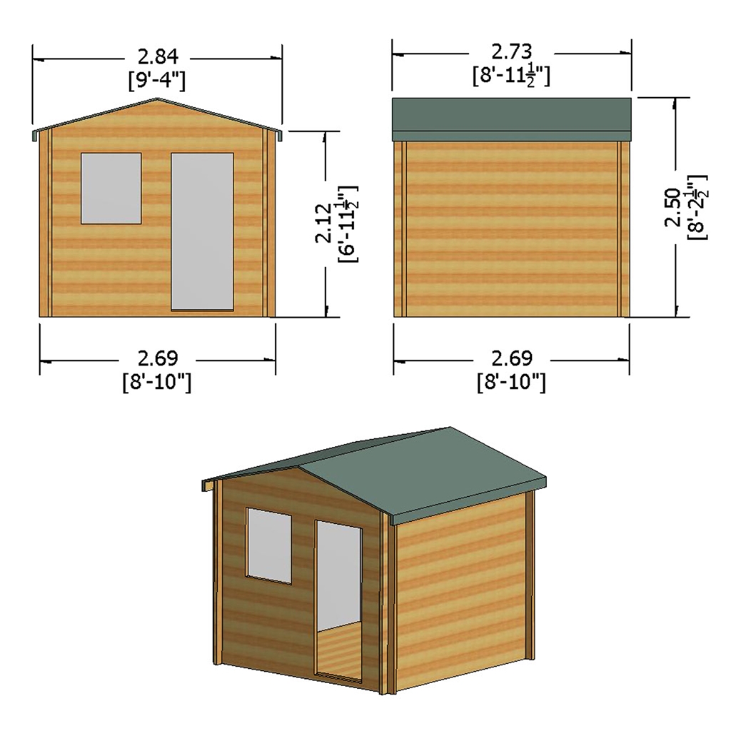 2 7m X 2 7m Premier Log Cabin With Half Glazed Single Door With