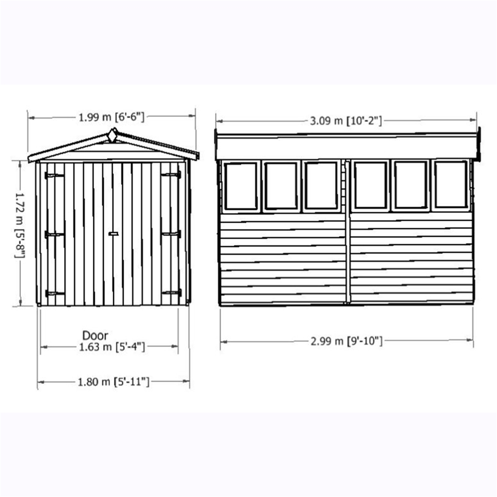 10 x 6 2.99m x 1.79m - dip treated overlap - apex garden