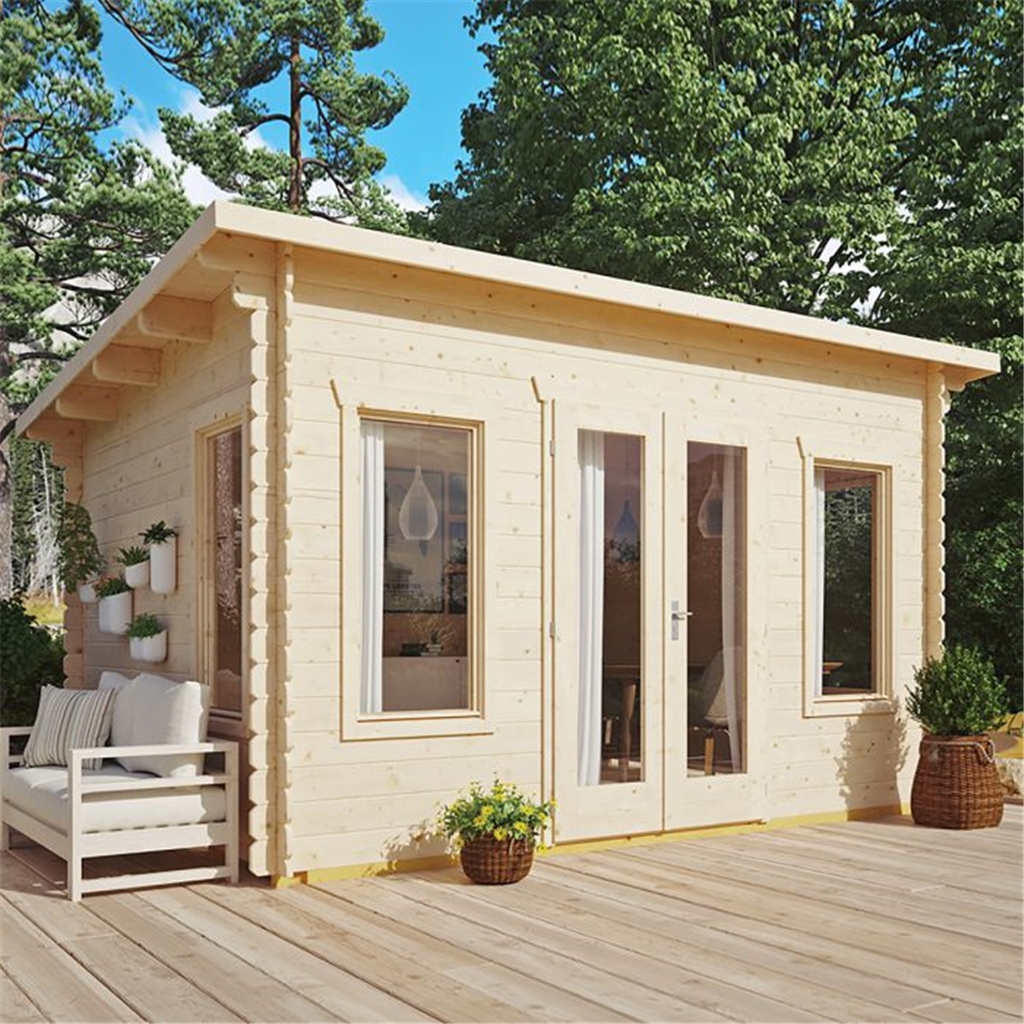 4 4m X 3 4m Sanctuary Pent Log Cabin 28mm Wall Thickness 14 X