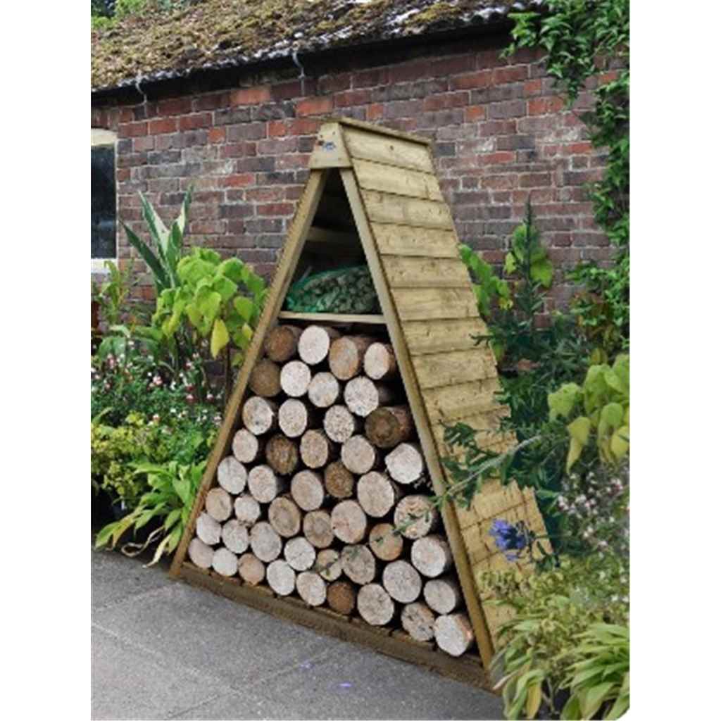 4.8ft x 2.1ft pressure treated triangular log store 1.5m