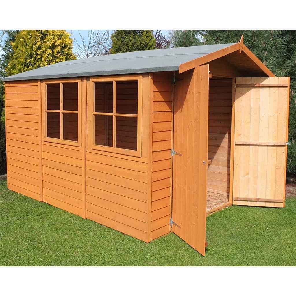 10 X 7 297m X 204m Dip Treated Overlap Apex Garden Shed 2 Opening Windows Double Doors 11mm Solid Osb Floor