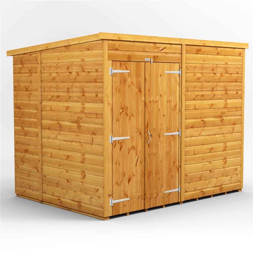 8 x 6 premium tongue and groove pent shed - double doors