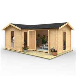 14ft x 14ft (4150mm x 4150mm) Horsforth "The Chester" 44mm L-Shaped Log Cabin With 3 Windows (19mm Tongue and Groove Floor and Roof)