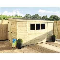 10 X 5 Reverse Pressure Treated Tongue And Groove Pent Shed With 3 Windows And Single Side Door + Safety Toughened Glass