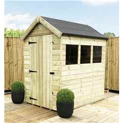 6 X 6 Premier Pressure Treated Tongue And Groove Apex Shed With Higher Eaves And Ridge Height 3 Windows + Single Door + Safety Toughened Glass - 12mm Tongue And Groove Walls, Floor And Roof