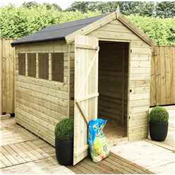 8 X 6 Premier Pressure Treated Tongue And Groove Apex Shed With Higher Eaves And Ridge Height 4 Windows + Single Door + Safety Toughened Glass - 12mm Tongue And Groove Walls, Floor And Roof