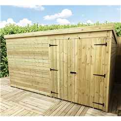 14 X 3 Windowless Pressure Treated Tongue And Groove Pent Shed With Double Doors