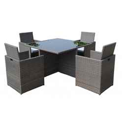 4 Seater Marlow Cube Set - 110cm Cube Table With Black Glass & 4 Cube Chairs Kd Incl. Seat Cushion