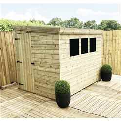 7 X 7 Reverse Pressure Treated Tongue And Groove Pent Shed With 3 Windows And Single Side Door + Safety Toughened Glass