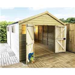 10 X 10 Premier Pressure Treated T&g Apex Shed / Workshop With Higher Eaves And Ridge Height 6 Windows And Double Doors (12mm Tongue & Groove Walls, Floor & Roof) + Super Strength Framing