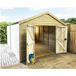 10 X 10 Windowless Premier Pressure Treated T&g Apex Shed / Workshop With Higher Eaves & Ridge Height & Double Doors(12mm Tongue & Groove Walls, Floor & Roof) + Super Strength Framing