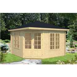 3.5m x 3.5m Budget Apex Log Cabin - Corner (221) - Double Glazing (40mm Wall Thickness)