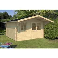 INSTALLED 3.8m x 3.2m Budget Apex Log Cabin (213) - Double Glazing (40mm Wall Thickness)