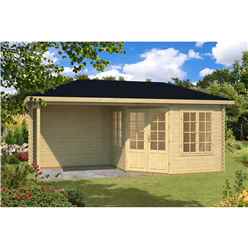 INSTALLED 5.8m x 3m Budget Apex Log Cabin + Porch (222) - Double Glazing (40mm Wall Thickness)