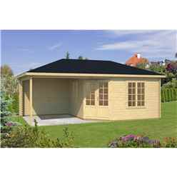 INSTALLED 6.8m x 3.8m Budget Apex Log Cabin + Porch (225) - Double Glazing (40mm Wall Thickness)