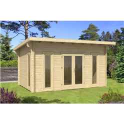 INSTALLED 4.7m x 3.2m Budget Apex Log Cabin - Pent (233) - Double Glazing (40mm Wall Thickness)