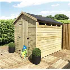 7 X 4 Security Pressure Treated Tongue & Groove Apex Shed + Single Door + Safety Toughened Glass - 12mm Tongue And Groove Walls, Floor And Roof With Rim Lock & Key