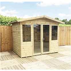 8 X 7 Pressure Treated Tongue And Groove Apex Summerhouse + Overhang + Safety Toughened Glass + Euro Lock With Key + Super Strength Framing