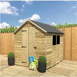 8 X 6  Pressure Treated Tongue And Groove Single Door Apex Shed (low Eaves) + 2 Windows