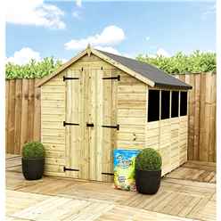 10 X 6    Pressure Treated Tongue And Groove Double Doors Apex Shed (low Eaves) + 3 Windows