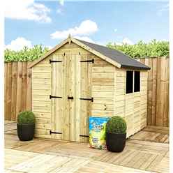 9 X 6    Tongue & Groove Apex Shed + Double Doors + Low Eaves + 2 Windows