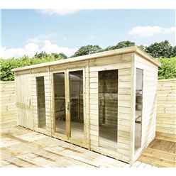 14 X 6 Combi Pent Summerhouse + Side Shed Storage - Pressure Treated Tongue & Groove With Higher Eaves And Ridge Height + Toughened Safety Glass + Euro Lock With Key + Super Strength Framing