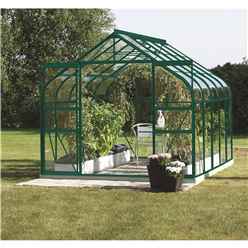 8ft x 8ft Premier Double Doors Green Metal Greenhouse - Curved Eaves