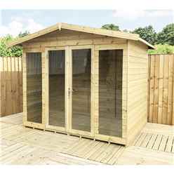 8 X 6 Pressure Treated Tongue And Groove Apex Summerhouse + Long Windows + Overhang + Safety Toughened Glass + Euro Lock With Key + Super Strength Framing