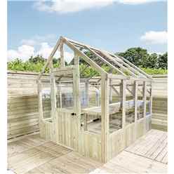 14 X 8 Pressure Treated Tongue And Groove Greenhouse - Super Strength Framing - Rim Lock - 4mm Toughened Glass + Bench + Free Install