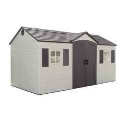 15 x 8 Life Plus Single Entrance Plastic Apex Shed With Plastic Floor + 2 Windows (4.57m X 2.43m)