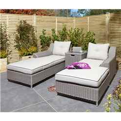 2 Seater Natural Stone Rattan Weave Garden Lounger Set