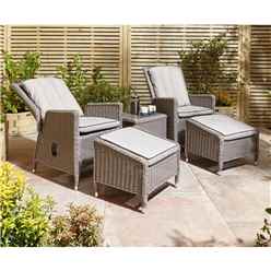 2 Seater Natural Stone Rattan Weave Garden Reclining Lounger Set