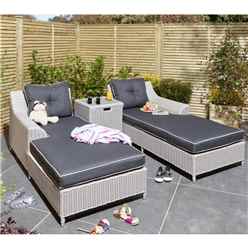 2 Seater Putty Grey Rattan Weave Garden Lounger Set