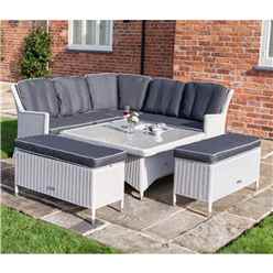 6 Seater Putty Grey Rattan Weave Corner Dining Set - With Benches