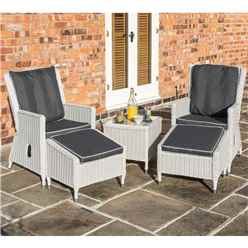 2 Seater Putty Grey Rattan Weave Garden Reclining Lounger Set