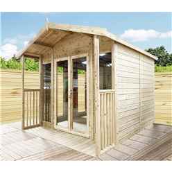 8 X 10 Pressure Treated Tongue And Groove Apex Summerhouse + Overhang + Verandah + Safety Toughened Glass + Euro Lock With Key + Super Strength Framing