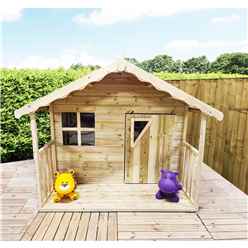 6 x 6 (6' x 4' + 2' Verandah) Hideout Wooden Playhouse with Apex Roof, Single Door And Window + T&G Verandah