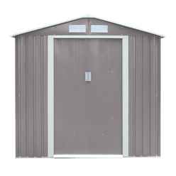 6 x 4 (2.01m x 1.21m) Double Door Metal Apex Shed - Light Grey 