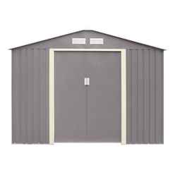 8 x 6 (2.61m x 1.81m) Double Door Metal Apex Shed - Light Grey 