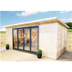 3m x 4m (10ft x 13ft) DELUXE PLUS Insulated Pressure Treated Garden Office - Aluminium Fully Opening BiFold Doors - Increased Eaves Height - 64mm Insulated Walls, Floor and Roof + Free Installation