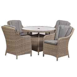 4 Seater Garden Furniture Set - 5 Piece - Deluxe Rattan Round Imperial Dining Set - 110cm Table With 4 Imperial Chairs Including Cushions - Free Next Working Day Delivery (Mon-Fri)