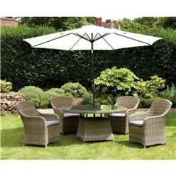 6 Seater Garden Furniture Set - 7 Piece - Deluxe Rattan Round Imperial Dining Set - 110cm Table With 6 Imperial Chairs Including Cushions - Free Next Working Day Delivery (Mon-Fri)