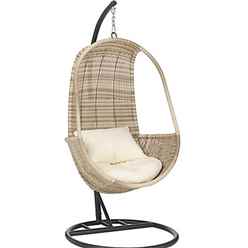 Deluxe Rattan Hanging Pod With Seat & Back Cushions (3mm Round Weave) - Free Next Working Day Delivery (Mon-Fri)