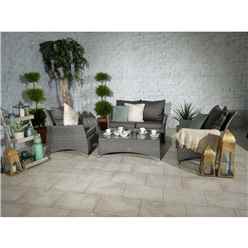 4 Seater 4 Piece Lounging Coffee Set - 2 Seater, 2 Armchairs with Coffee Table Including Cushions